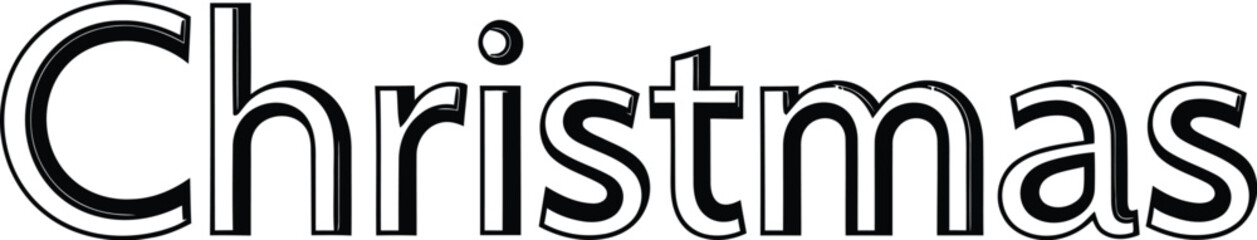 Stylized black and white text spelling out the word Christmas with a double outline effect holiday lettering