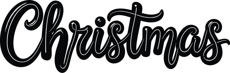 Stylized black text for Christmas with a white outline on a white background lettering calligraphy