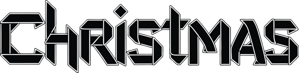 Stylized Origami Christmas Word Art with White Outline on Transparent Background text lettering