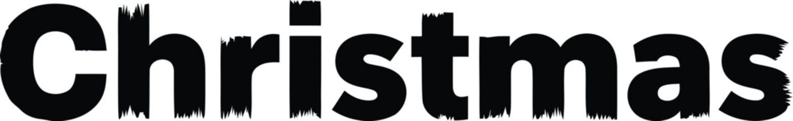 Thick black Christmas text with rough textured edges on white background lettering bold