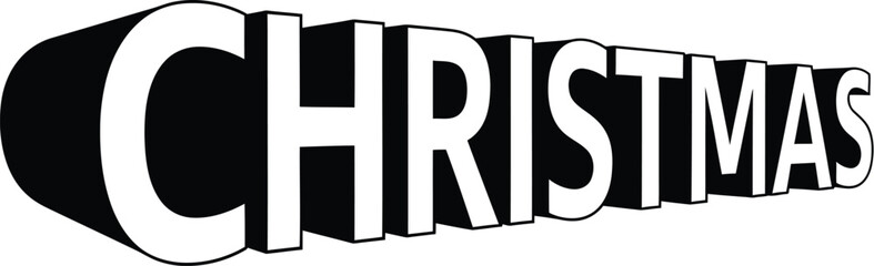 3D Christmas text with receding perspective and dark shadow on white background lettering typography