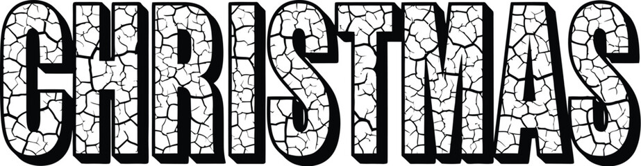 3D Christmas Text with Cracked Earth Texture and Shadow on White Background lettering typography