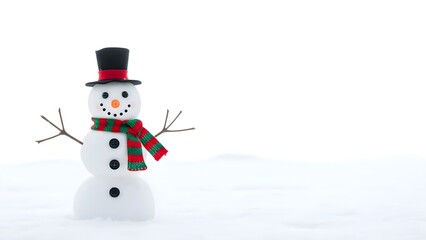Fototapeta premium Cute Snowman Figurine on White Snow Background