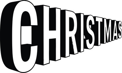 3D Christmas text with receding perspective on white background lettering typography