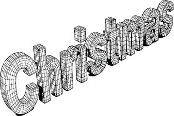 3D Wireframe Text of the Word Christmas on White Background lettering typography
