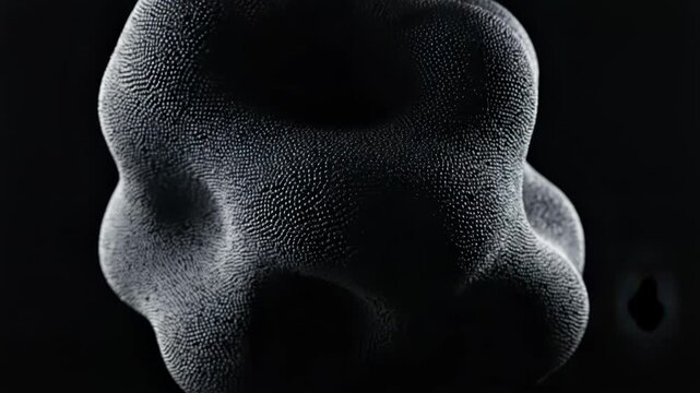 Abstract dark textured surface with small bumps creating a complex, organic, threedimensional shape in low key lighting 4k video