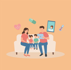 Flat Vector Family Telehealth Consultation