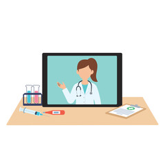 Flat Vector Clinic Desk Telehealth Display