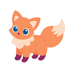 Cute funny cartoon pet illustration of a smiling red fox mammal with a wild tail, vector drawing
