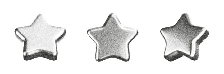 3D noise stars icon set with grainy gradient effect in y2k style isolated. Gritty star with dot texture for retro Christmas and New Year decoration. Award trophy and winner reward. 3D vector figure