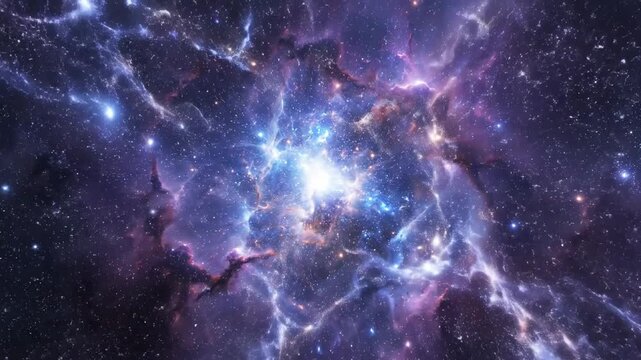 Hypnotic swirling purple and blue nebula expanding and contracting creating an abstract temporal distortion effect time warp, infinite, seamless loop