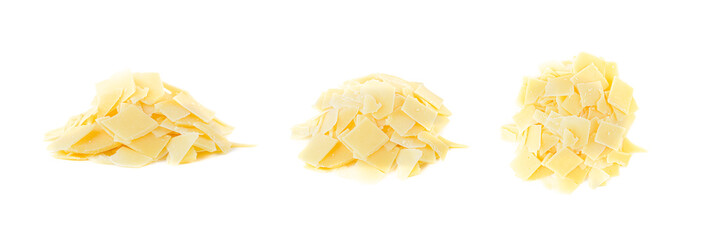 sliced parmegiano over white background