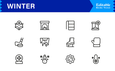Winter Line Icon Set Featuring Professional Minimal Designs And Unique Seasonal Symbols For Modern Projects And Creative Use