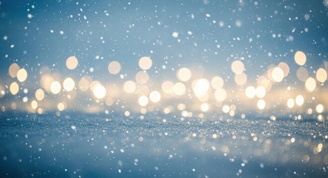 Soft bokeh lights and falling snow background