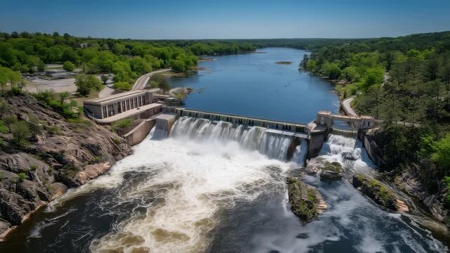 Aerial view of the spectacular flood discharge at the dam [4K]