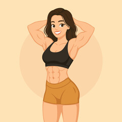 Sport and Confidence: Woman in Fitness Attire Posing, Showing Her Physique