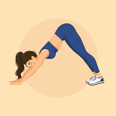 Yoga or Stretching: Woman in Downward-Facing Dog Pose (Adho Mukha Svanasana)