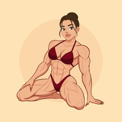Strong and Beautiful Female Bodybuilder Posing in a Squat