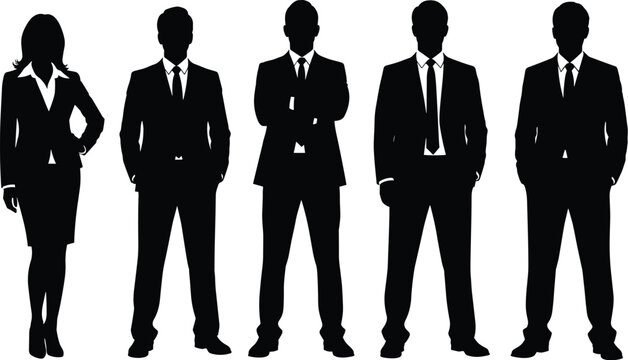 Corporate Silhouettes  Professional Business Team Standing Together in Unity, Leadership, Formal Attire, Collaboration, Workplace Identity, Office Culture, Success
