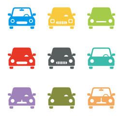 Colorful car icons in grid arrangement for transportation and design