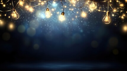 Festive light bulbs string with sparkling bokeh background
