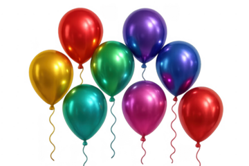 Group of colorful shiny helium balloons floating for celebration