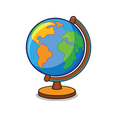 A terrestrial globe map displaying continents and oceans for geography education is isolated on a white background