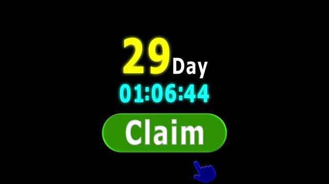 Offer! 29 day timer with countdown claim button click to hand pointing Get now best offer on black background.	
