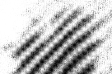 Fototapeta premium Macro halftone print of cloudy sky, with dense diagonal shading forming soft cloud shapes in the sky on a transparent background.