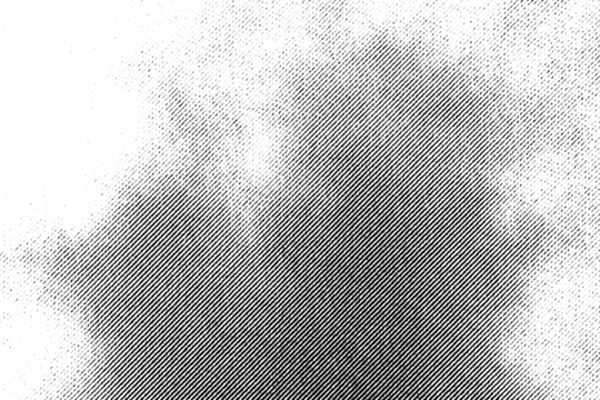 Macro halftone print of cloudy sky, with dense diagonal shading forming soft cloud shapes in the sky on a transparent background.