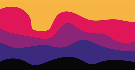 Abstract illustration of layered, wavy shapes in yellow, pink, purple, and black, creating a colorful, modern background.