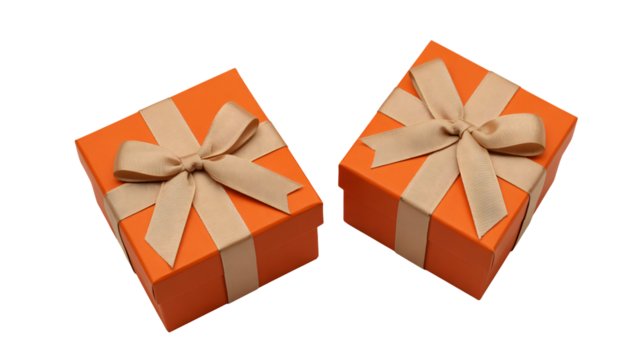 Two stunning orange gifts with elegant ribbons for special occasions, perfect for birthdays or anniversaries, conveying joy and sophistication