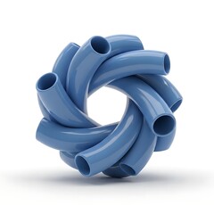 Abstract Blue Pipes Twisted Together Forming Circular Shape On White Background