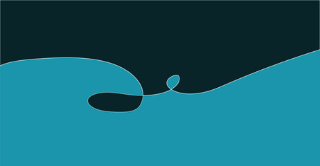Abstract blue and dark teal line art depicting a flowing wave.