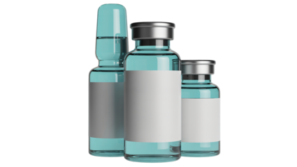Vaccine vials with blank labels for pharmaceutical branding, ideal for medical marketing, representing health solutions, and promoting scientific research advancements