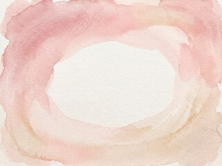 Fototapeta premium Soft pastel watercolor wash in pink and beige tones, natural paper texture, gentle gradient, large clean center for text.
