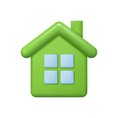 Renewable and sustainable energy for smart home. Vector, isolated icon in 3d style. Green house symbol of security and family. Climate change, ecologically friendly household or residence