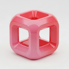 Pink Hollow Cube Minimalist Design with Rounded Edges on Plain Background