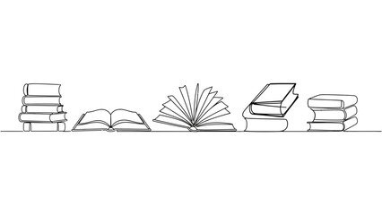 Continuous line drawing of books vector education concept art