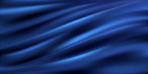 Luxurious fabric cloth with royal blue color, smooth surface and crumples. Vector realistic background texture, vintage silky material for clothes, presentation or advertisement design