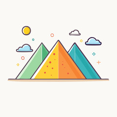Stylized Pixelated Mountain Range Under a Sunny Sky With Fluffy Clouds And Sparkles