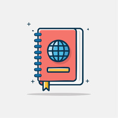 Red Passport With Globe Symbol Open Showing Blank Page and Yellow Bookmark on White Background With Shadow