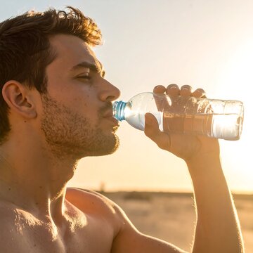 Man drinking water outdoors