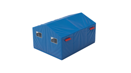 Durable blue shelter offering quick assembly solutions for disaster relief agencies and outdoor event organizers seeking robust temporary housing options