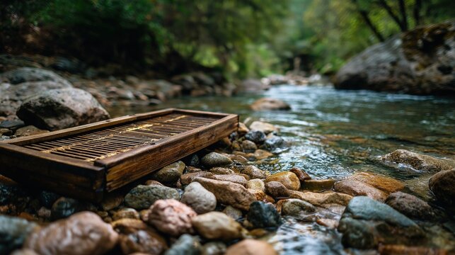 Vintage Wooden Sluice Box Beside River