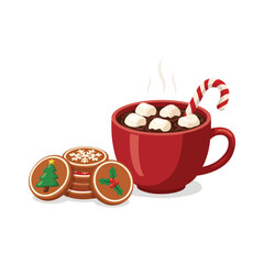 Flat Illustration Festive Hot Chocolate and Gingerbread Cookies Seasonal Treat