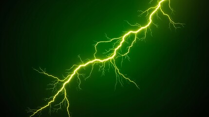 Yellow Lightning Bolt on Green Background &ndash; Abstract Electric Storm Concept. 