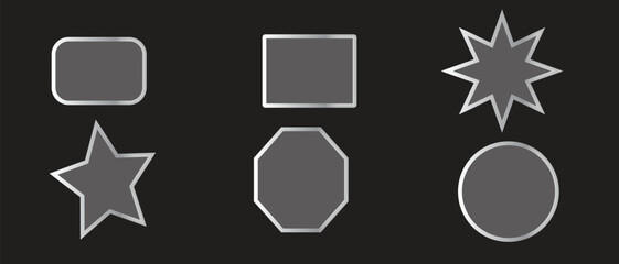Geometric shapes with silver borders on a dark background are arranged neatly