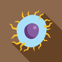 Microorganism cell with nucleus and flagella on a brown background