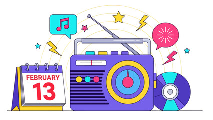 Retro radio with calendar and cd for world radio day celebration